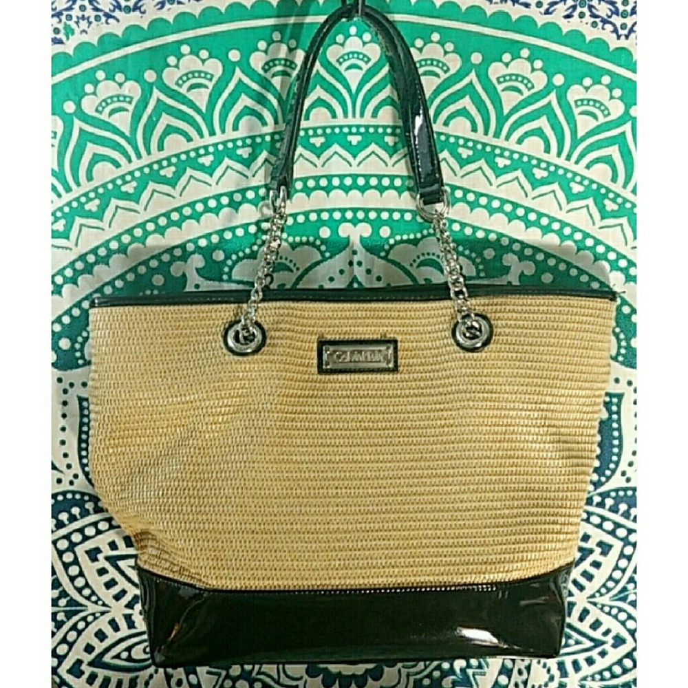 CALVIN KLEIN CLASSIC WOVEN STRAW SUMMER TOTE EUC